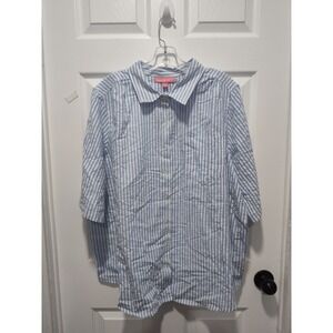 Woman Within Button‎ Down Shirt Top Blouse Womens Plus 1X Blue Striped Flowy